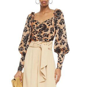 💕MOTHER OF PEARL💕 Sasha Ruched Printed Hammered-Satin Blouse ~ Size US 0